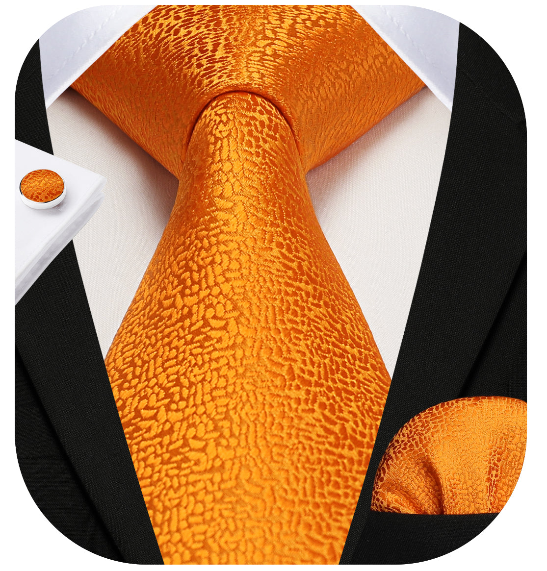 Houndstooth Tie Handkerchief Cufflinks - 03-ORANGE