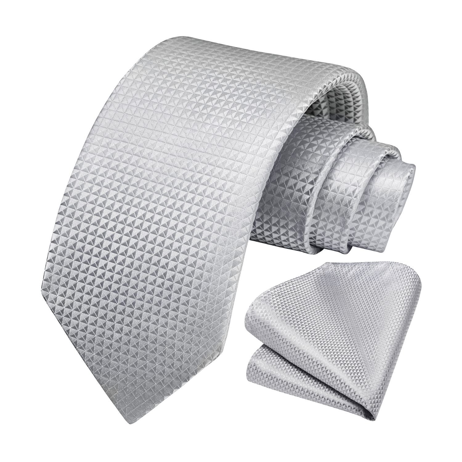 Houndstooth Tie Handkerchief Set - SILVER-2