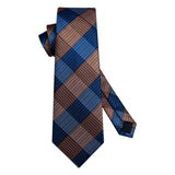 Houndstooth Tie Handkerchief Set - NAVY BLUE/BROWN