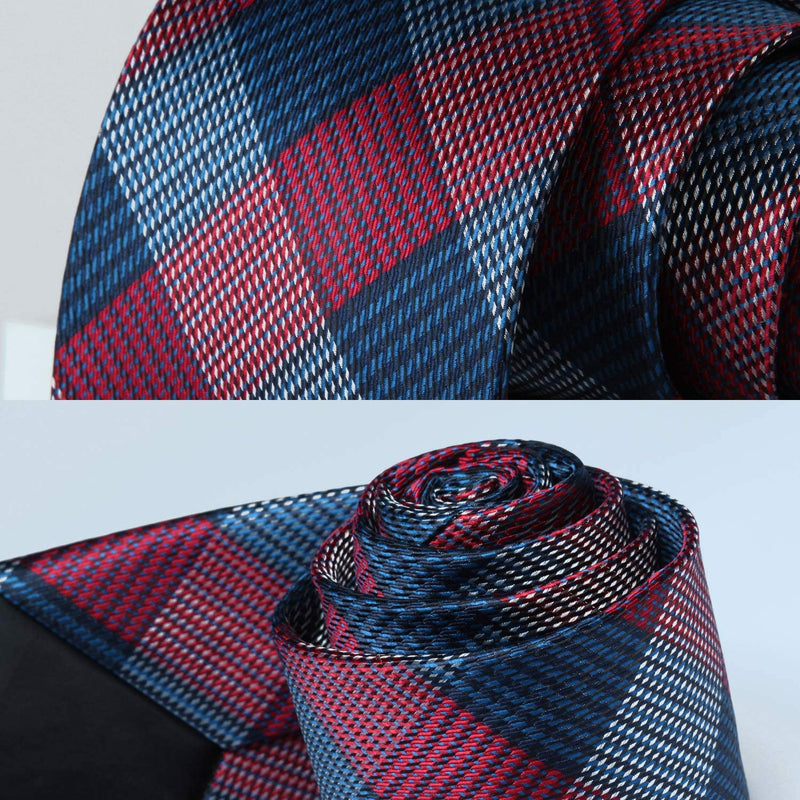 Plaid Tie Handkerchief Set - RED/NAVY BLUE