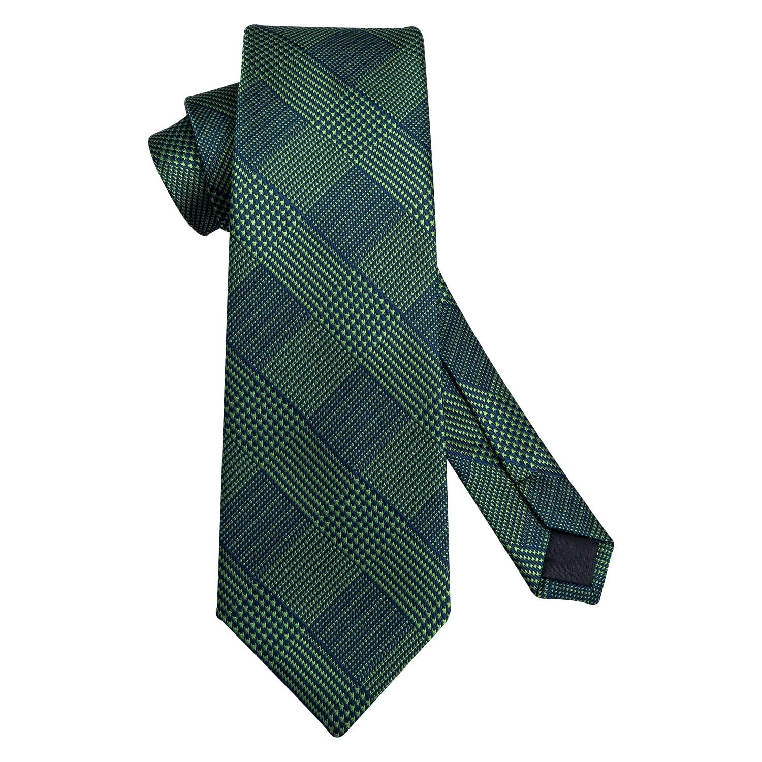 Houndstooth Tie Handkerchief Tie Set - GREEN/NAVY BLUE