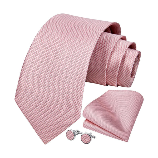 Houndstooth Tie Handkerchief Set - 03-PINK3