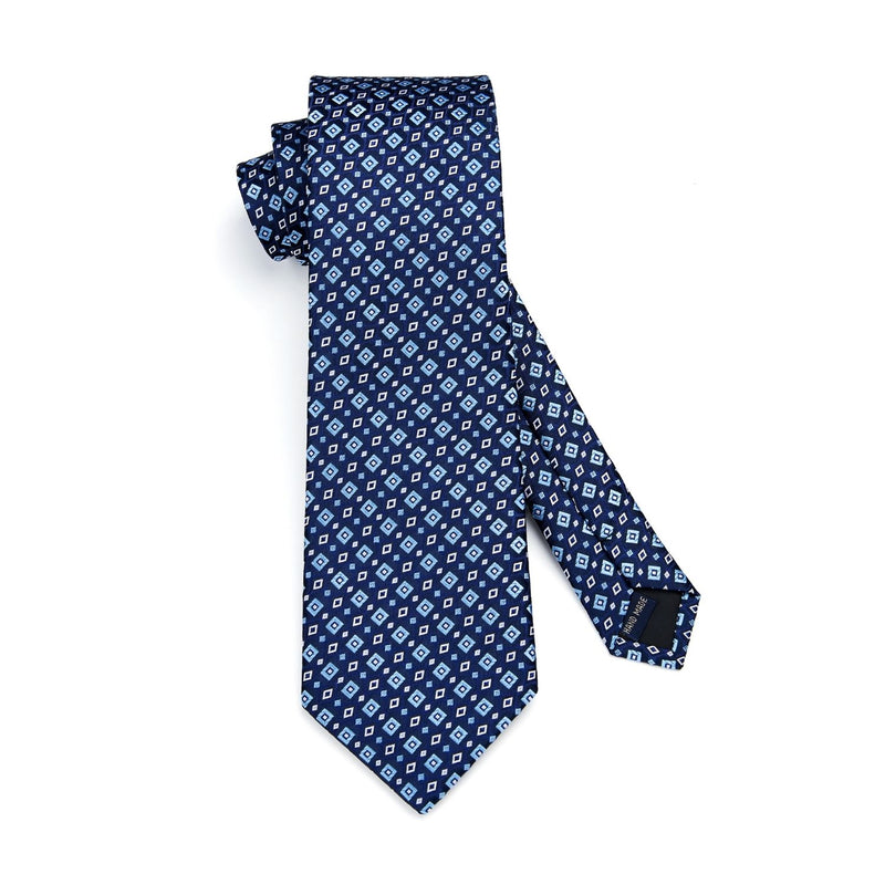 Men's Plaid Tie Handkerchief Set - C7-BLUE