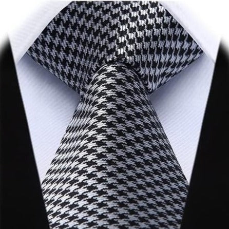 Houndstooth Tie Handkerchief Set - C-02 GREY HOUNDSTOOTH