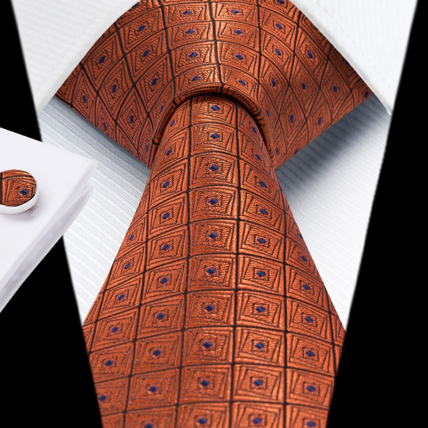 Hisdern Orange Plaid Wedding Accessories Set with Cufflinks