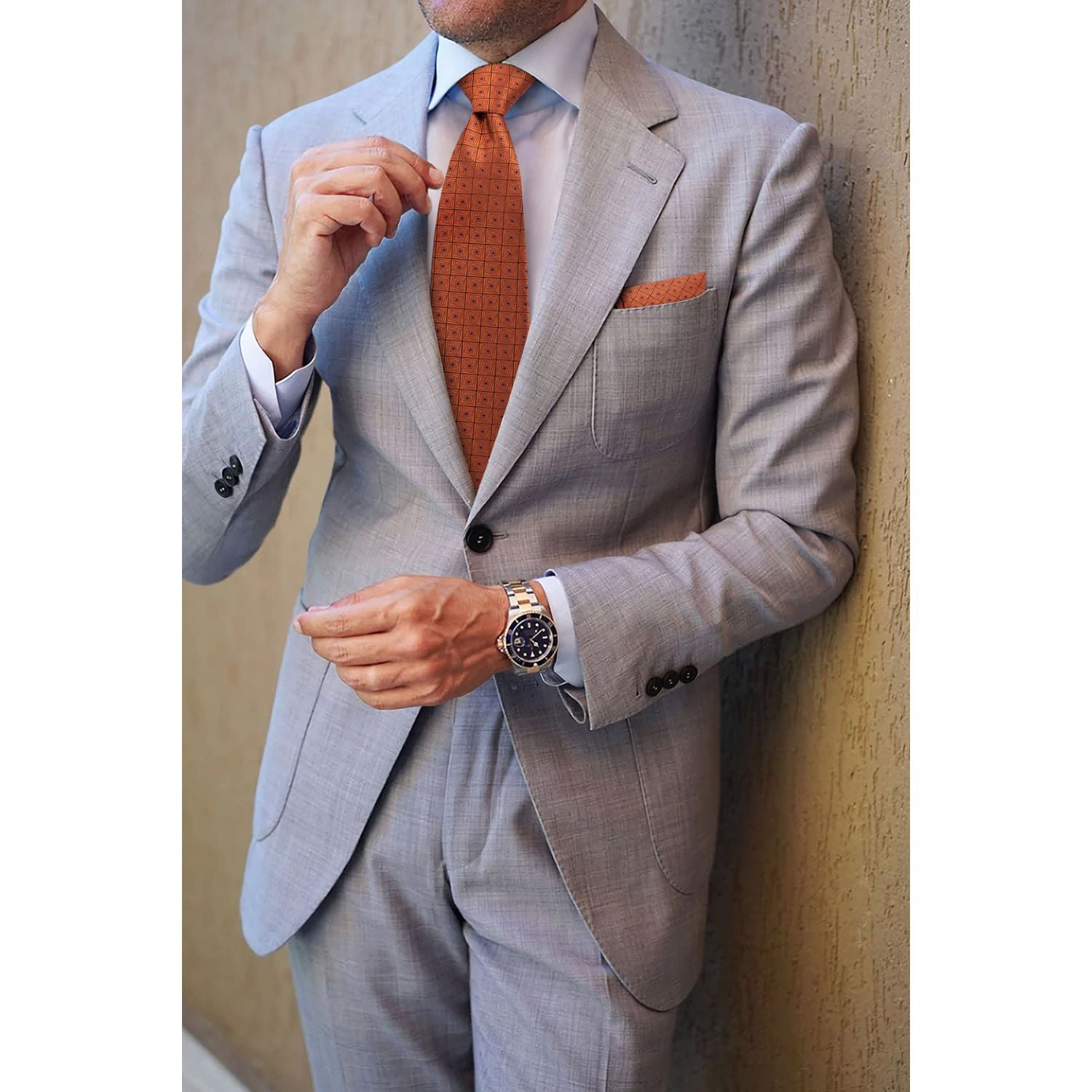 Hisdern Orange Plaid Wedding Accessories Set with Cufflinks