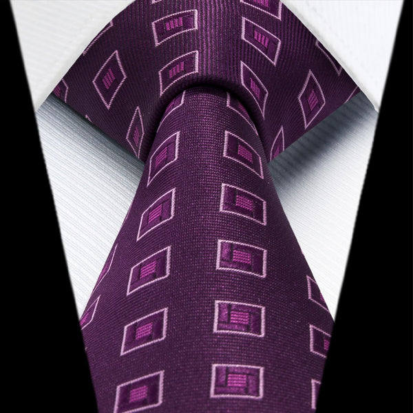 Men's Plaid Tie Handkerchief Set - F2-PURPLE