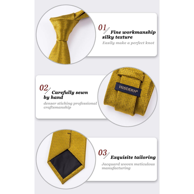 Men's Plaid Tie Handkerchief Set - C5-GOLD