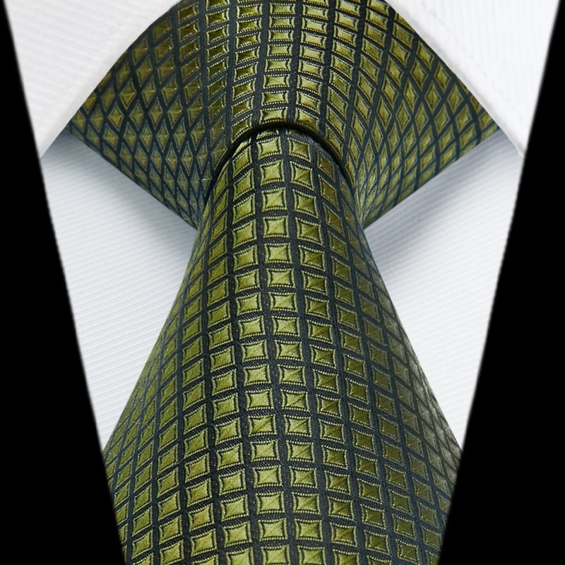 Plaid Tie Handkerchief Set - 021-OLIVE