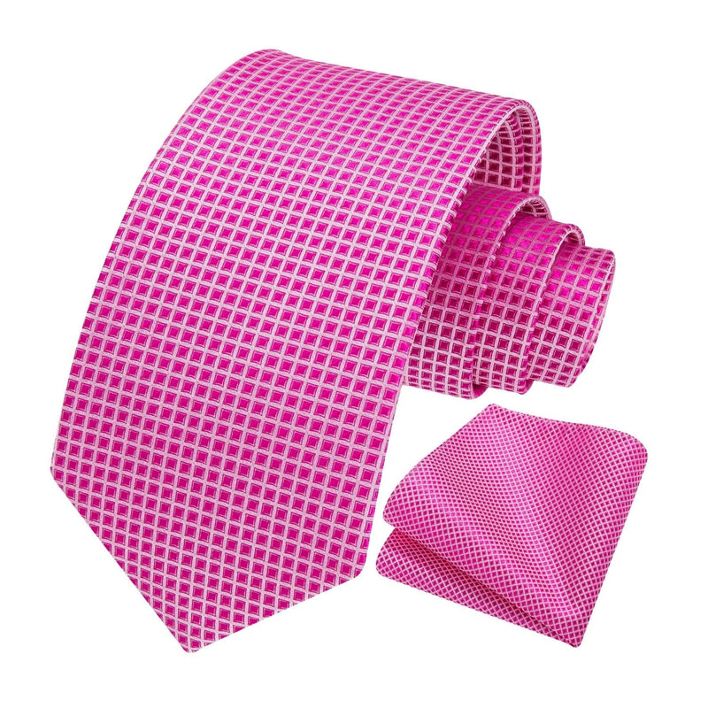 Men's Plaid Tie Handkerchief Set - A1-HOT PINK