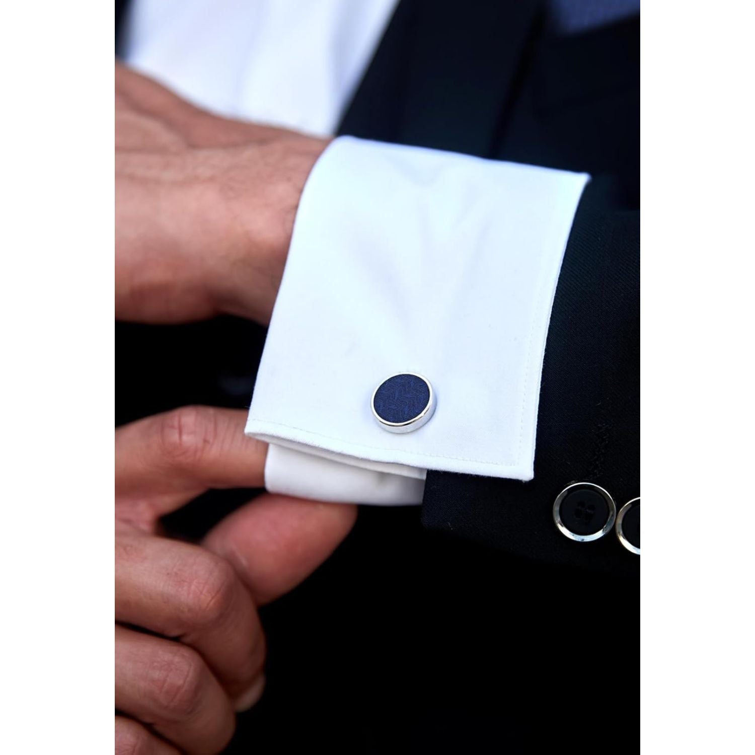 Hisdern Navy Blue Houndstooth Wedding Tie Set with Cufflinks