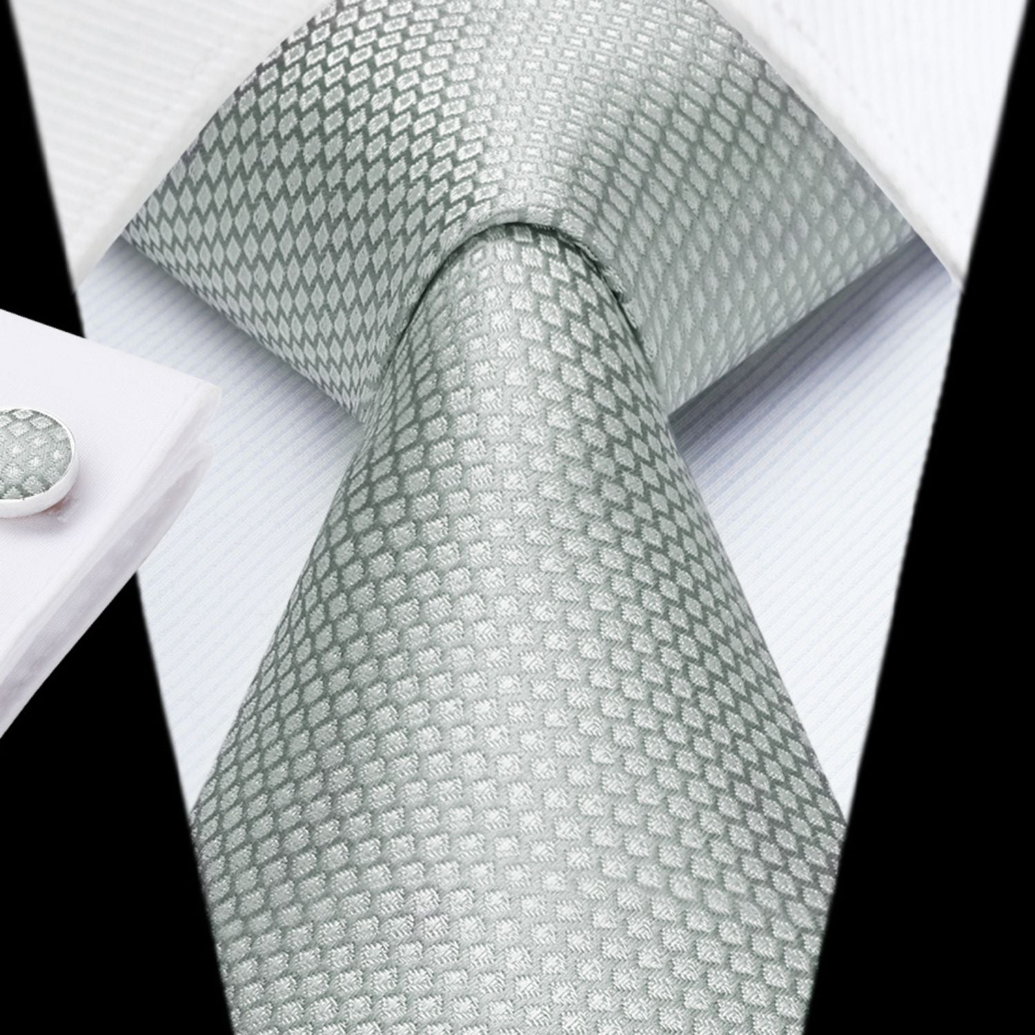 Hisdern Grey Plaid Wedding Accessories Set with Cufflinks