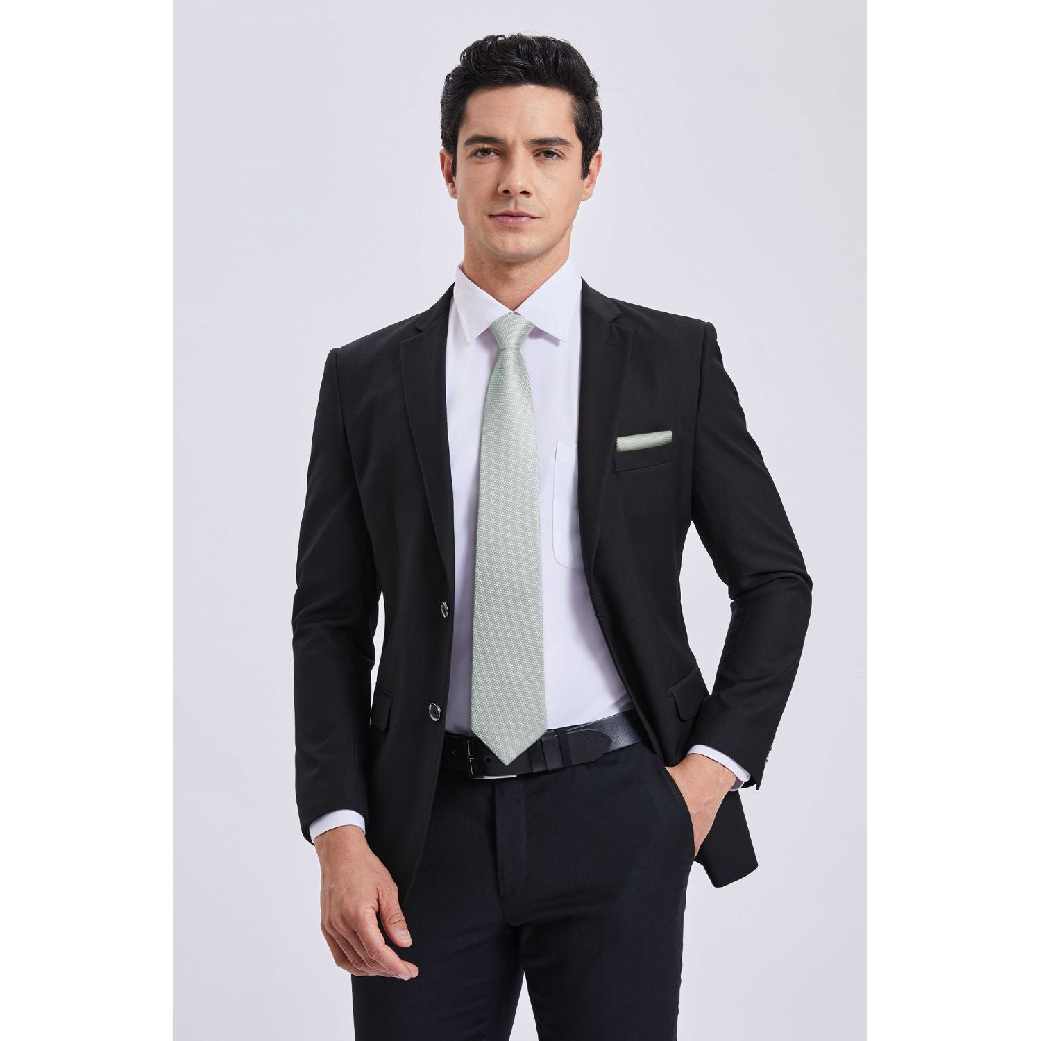 Hisdern Grey Plaid Wedding Accessories Set with Cufflinks