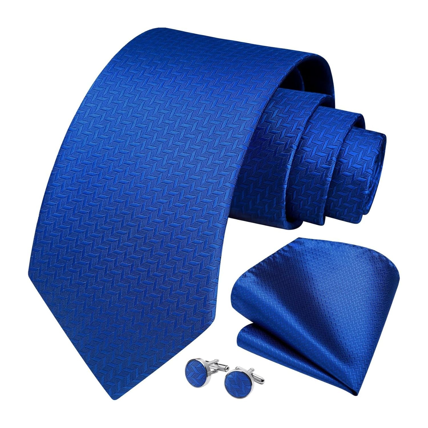 Hisdern Royal Blue Houndstooth Wedding Tie Set with Cufflinks