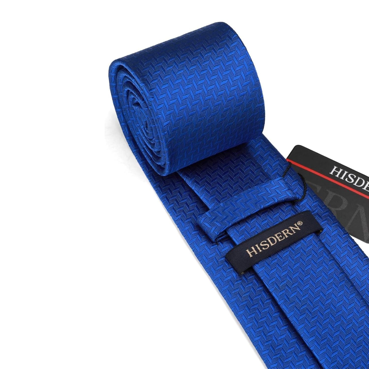 Hisdern Royal Blue Houndstooth Wedding Tie Set with Cufflinks