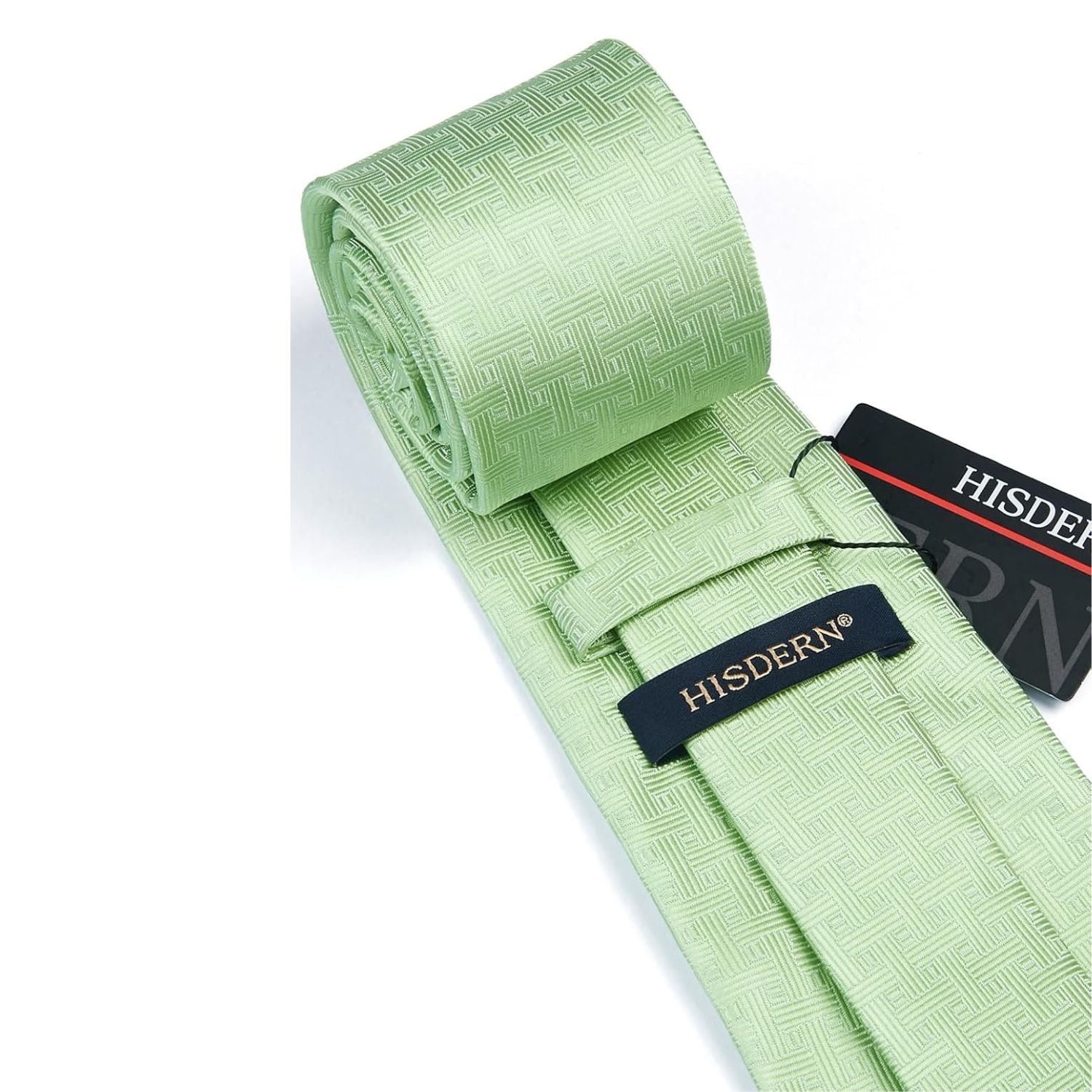 Hisdern Sage Green Houndstooth Wedding Tie Set with Cufflinks