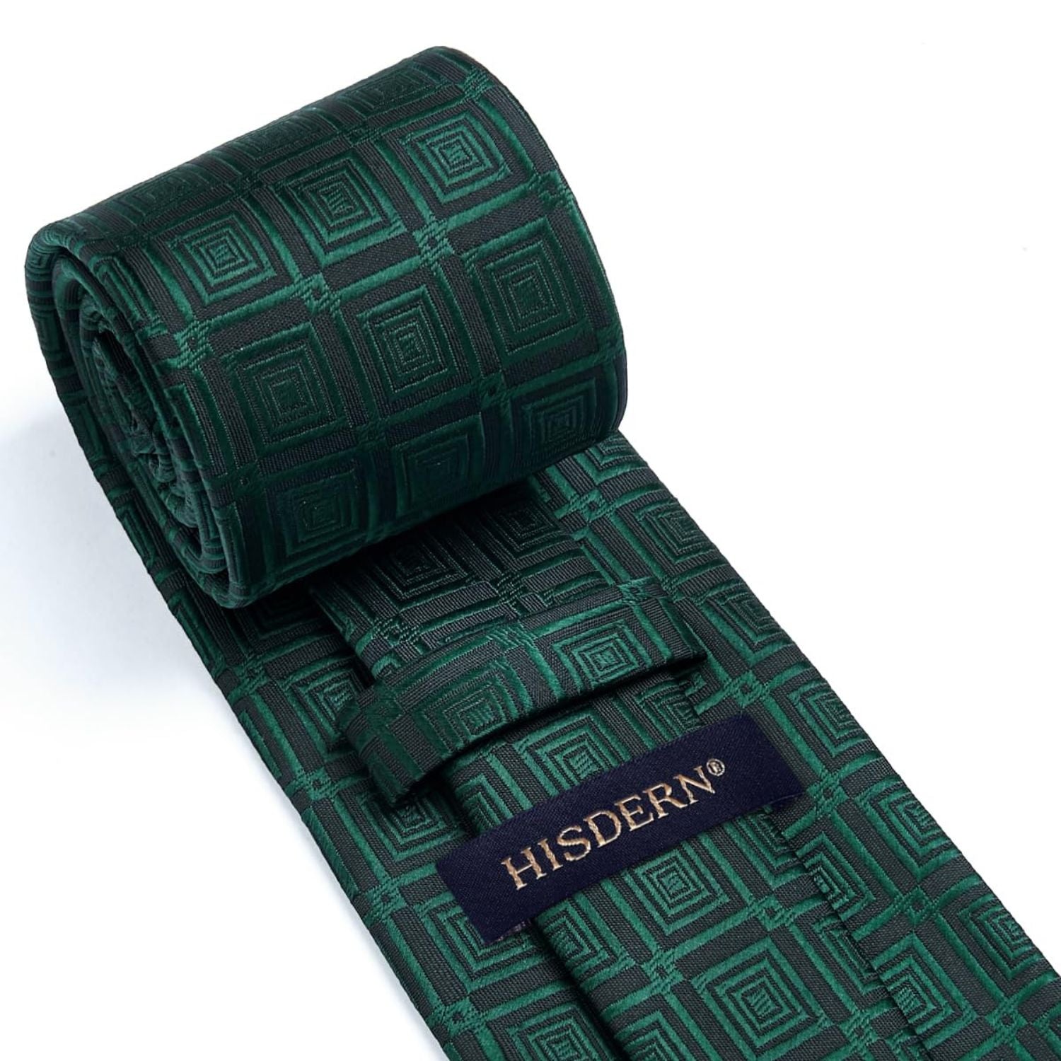 Hisdern Black Green Plaid Wedding Accessories Set with Cufflinks