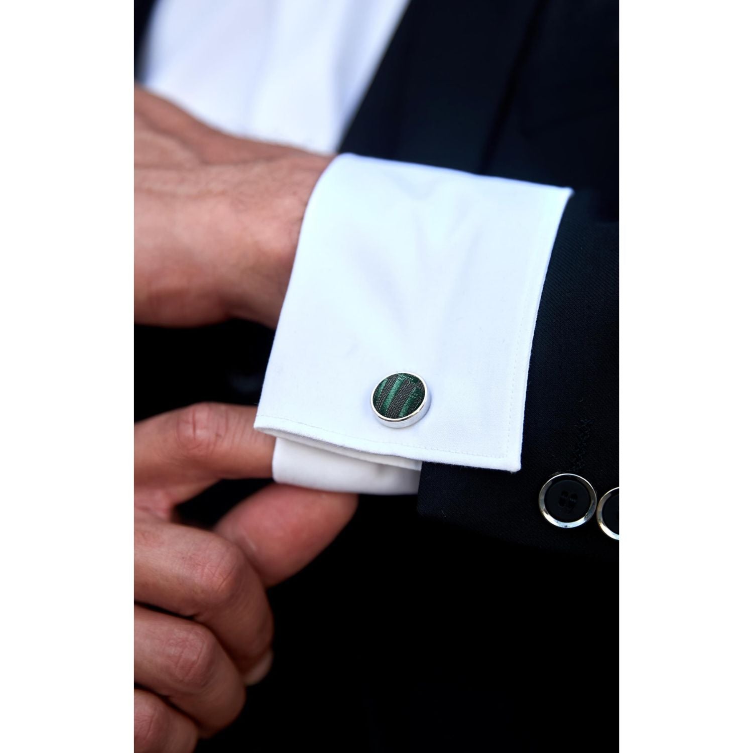 Hisdern Black Green Plaid Wedding Accessories Set with Cufflinks