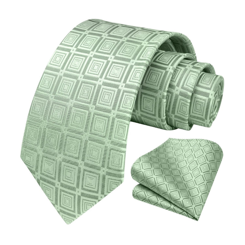 Men's Plaid Tie Handkerchief Set - B-GREEN 5