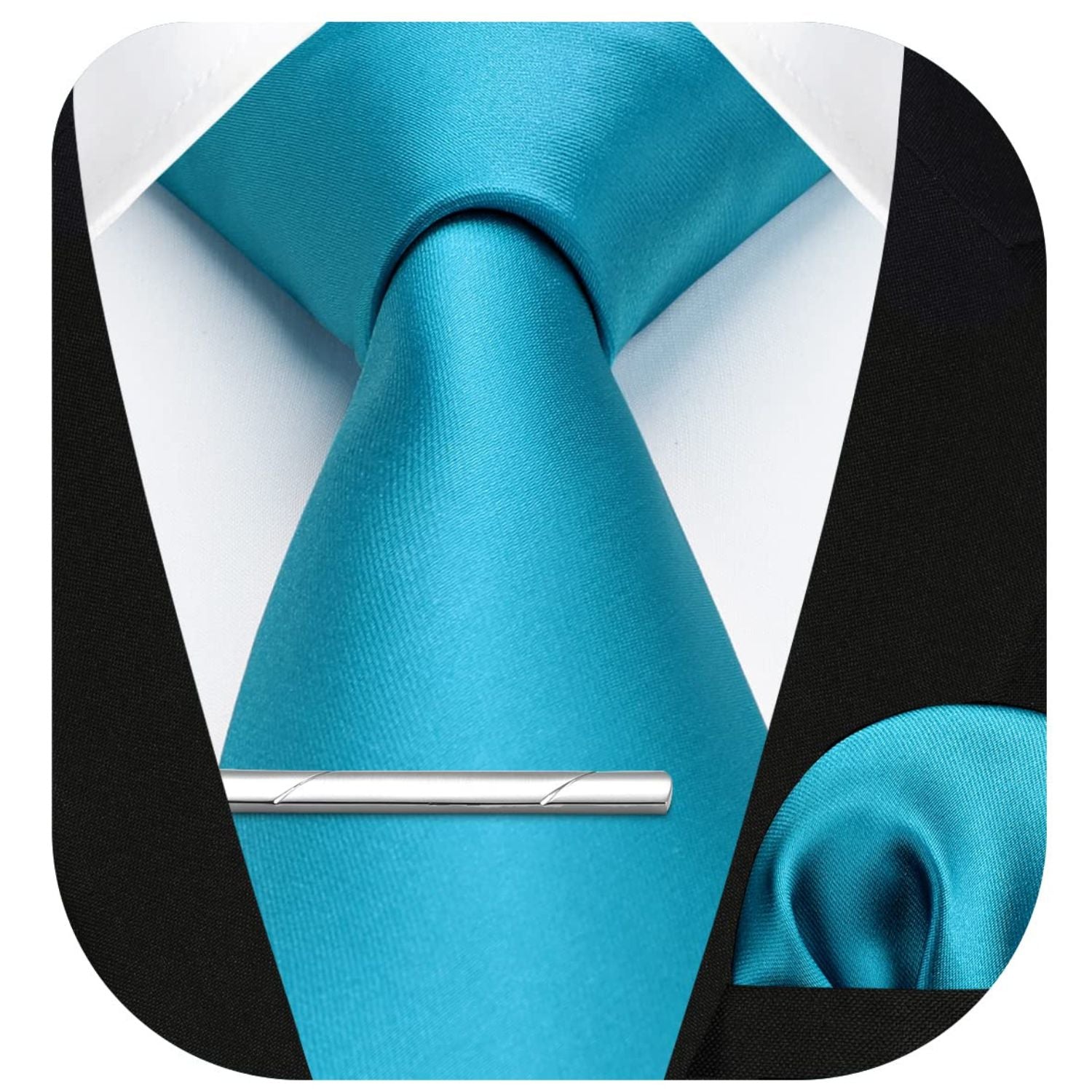 Solid Tie Handkerchief Clip - Aqua Blue – Hisdern