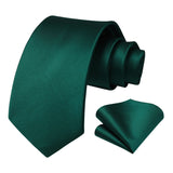 Solid 3.35 inch Tie Handkerchief Set - B-GREEN EMERALD DARK