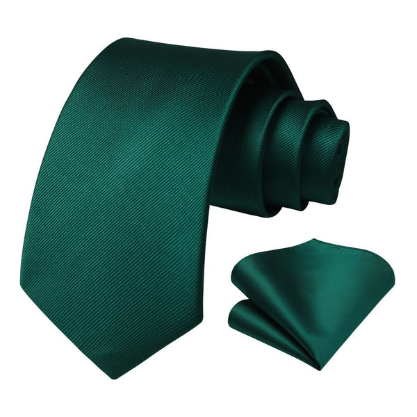 Solid 3.35 inch Tie Handkerchief Set - B-GREEN EMERALD DARK
