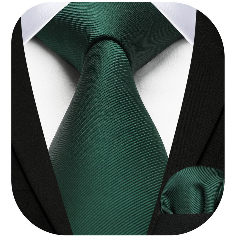 Solid 3.35 inch Tie Handkerchief Set - B-GREEN EMERALD DARK