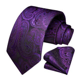 Paisley Extra Long Tie Handkerchief Set - D8-PURPLE