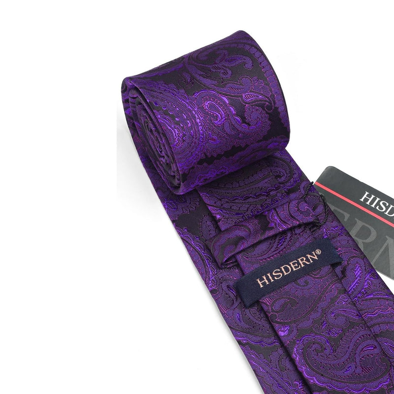 Paisley Extra Long Tie Handkerchief Set - D8-PURPLE