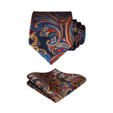 Paisley Floral Tie Handkerchief Set - ORANGE/NAVY BLUE