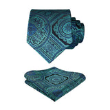 Paisley Floral Tie Handkerchief Set - AQUA/GREEN