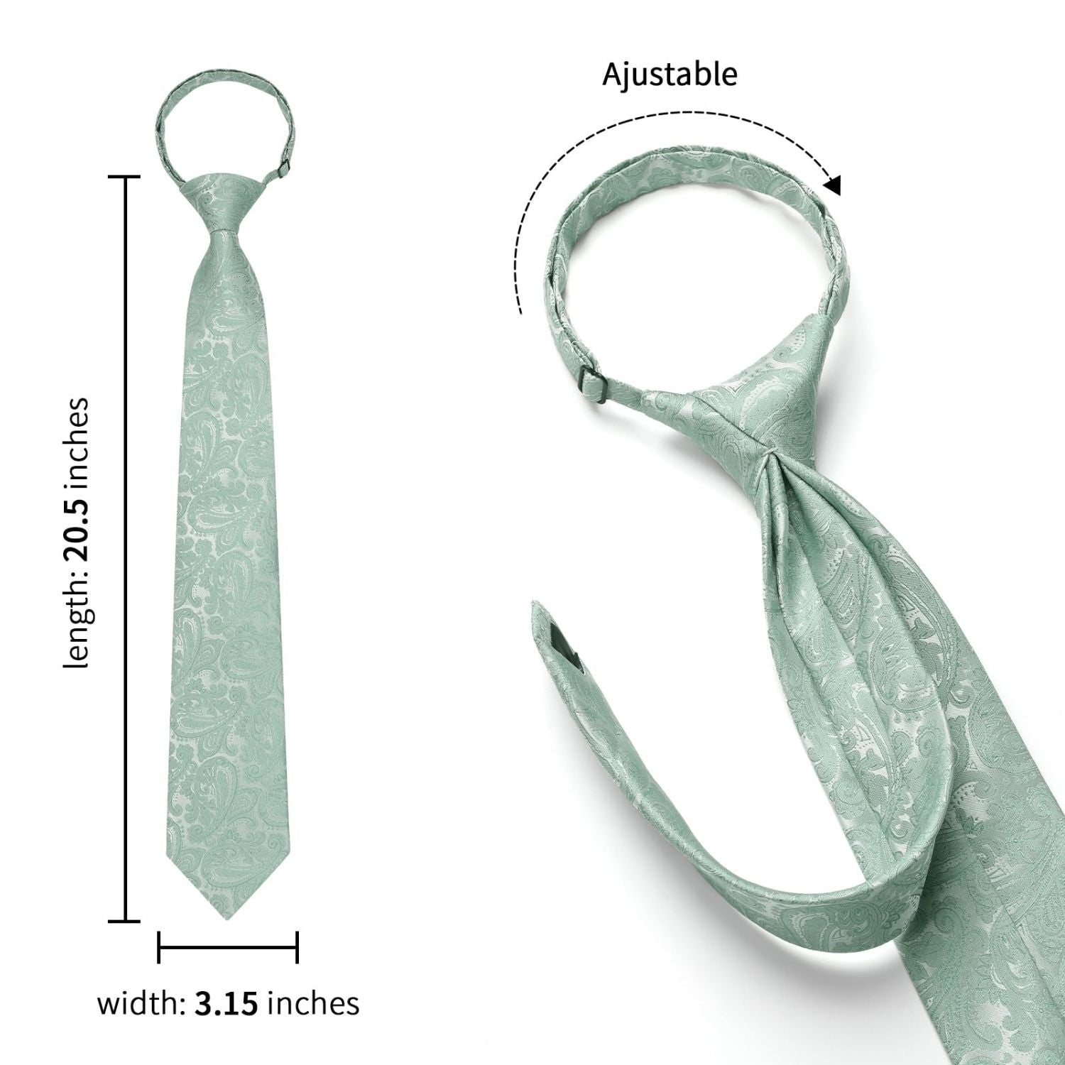 Hisdern Light Green 3.15" Paisley Pre-Tied Ties Business Accessories Set with Cufflinks