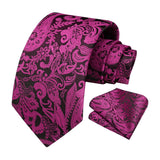 Paisley Extra Long Tie Handkerchief Set - C16-HOT PINK