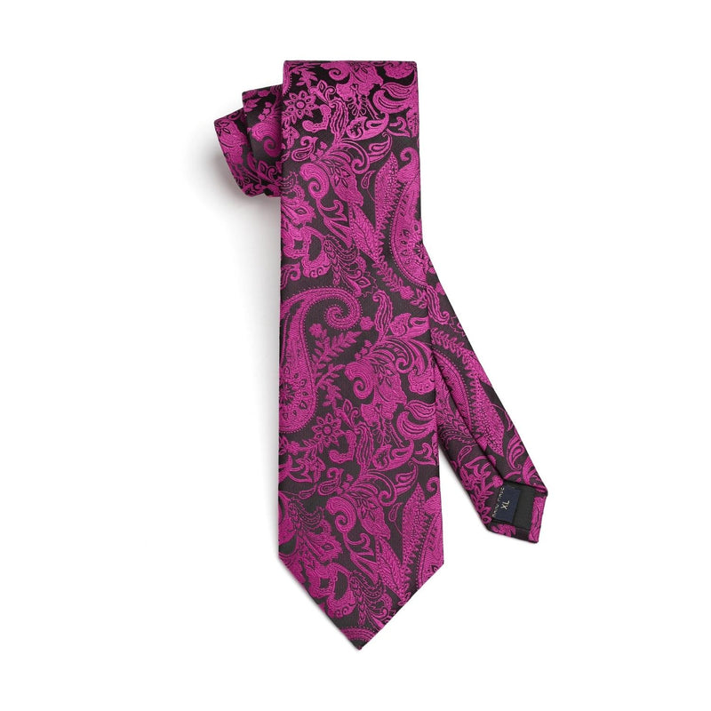 Paisley Extra Long Tie Handkerchief Set - C16-HOT PINK