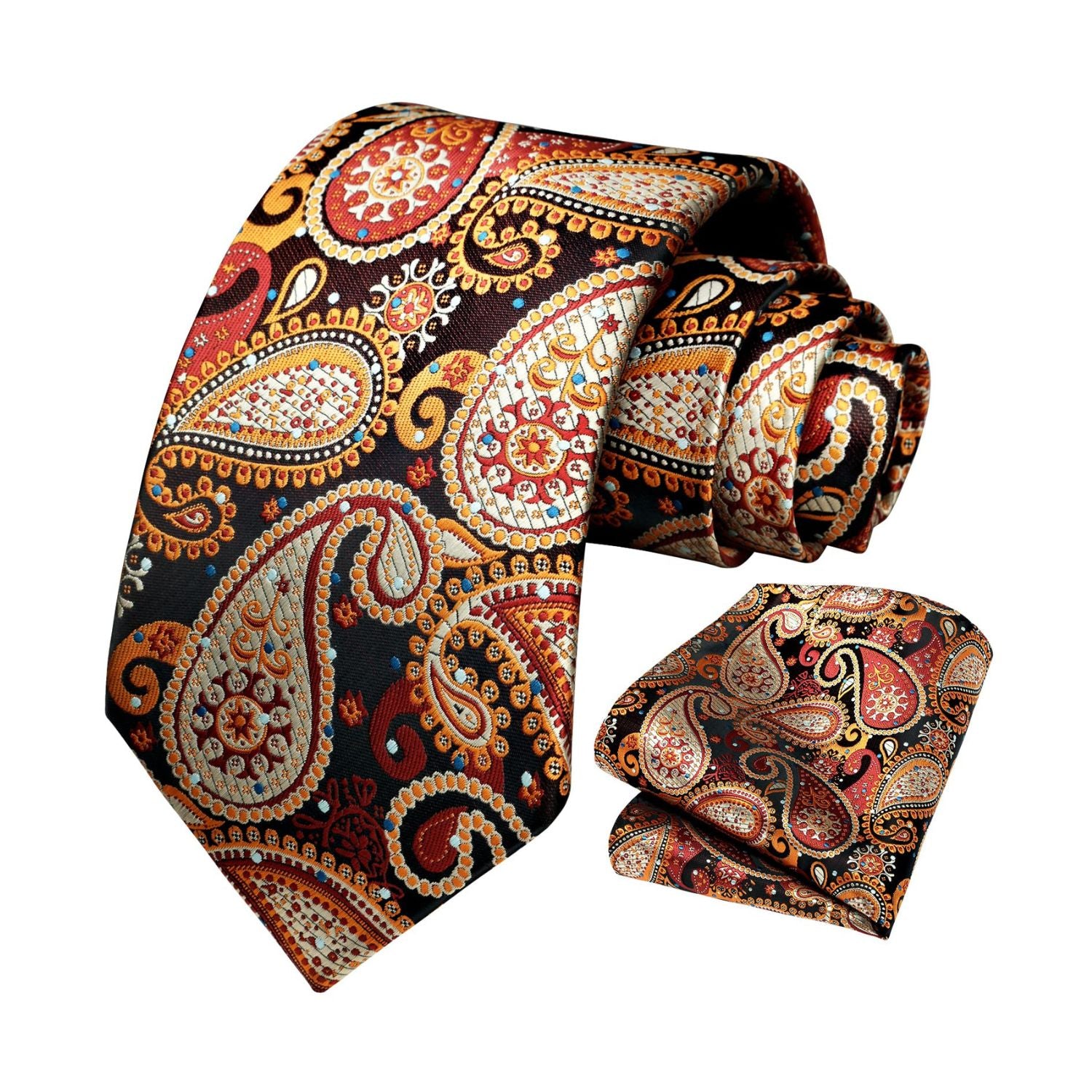 Hisdern Orange Black Paisley Set For Groomsmen