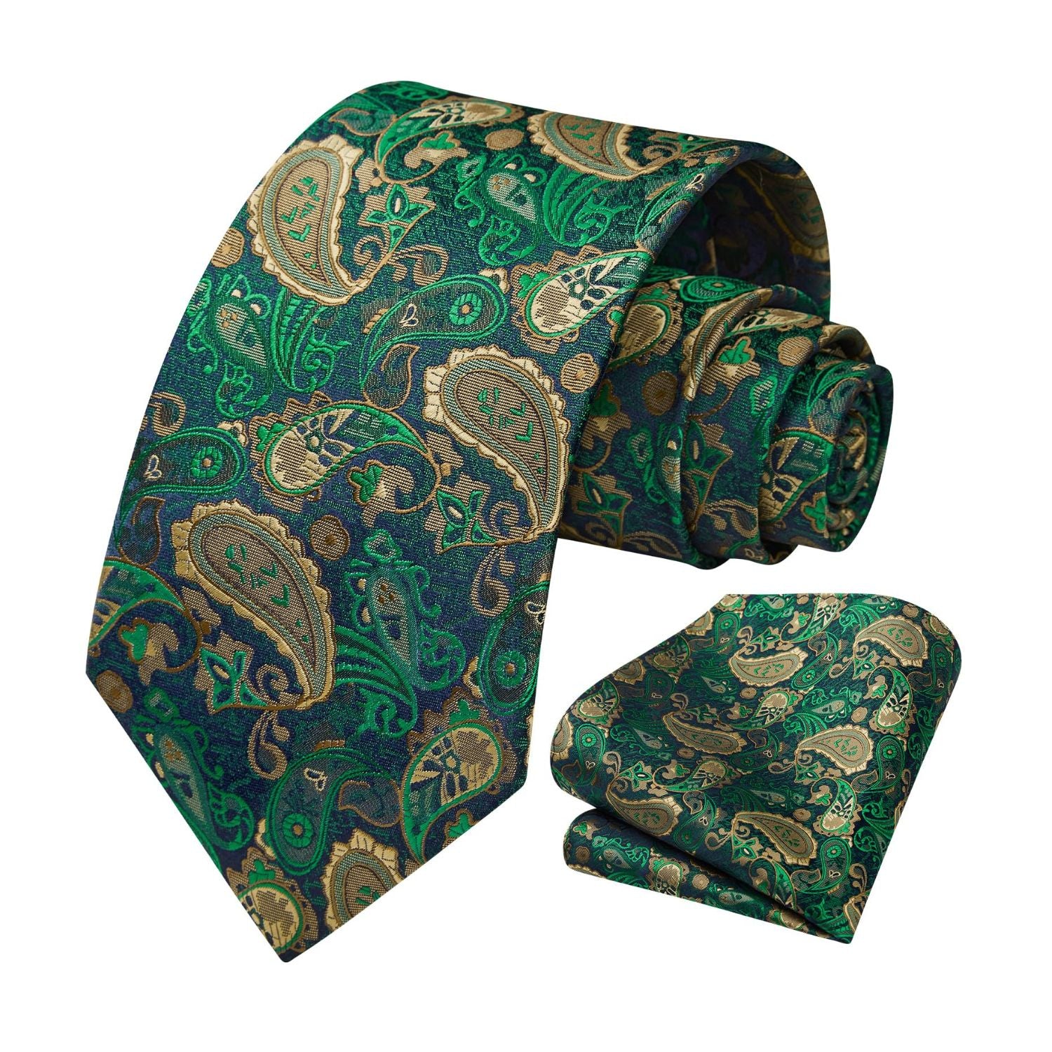 Hisdern Green Paisley Tie Set For Groomsmen