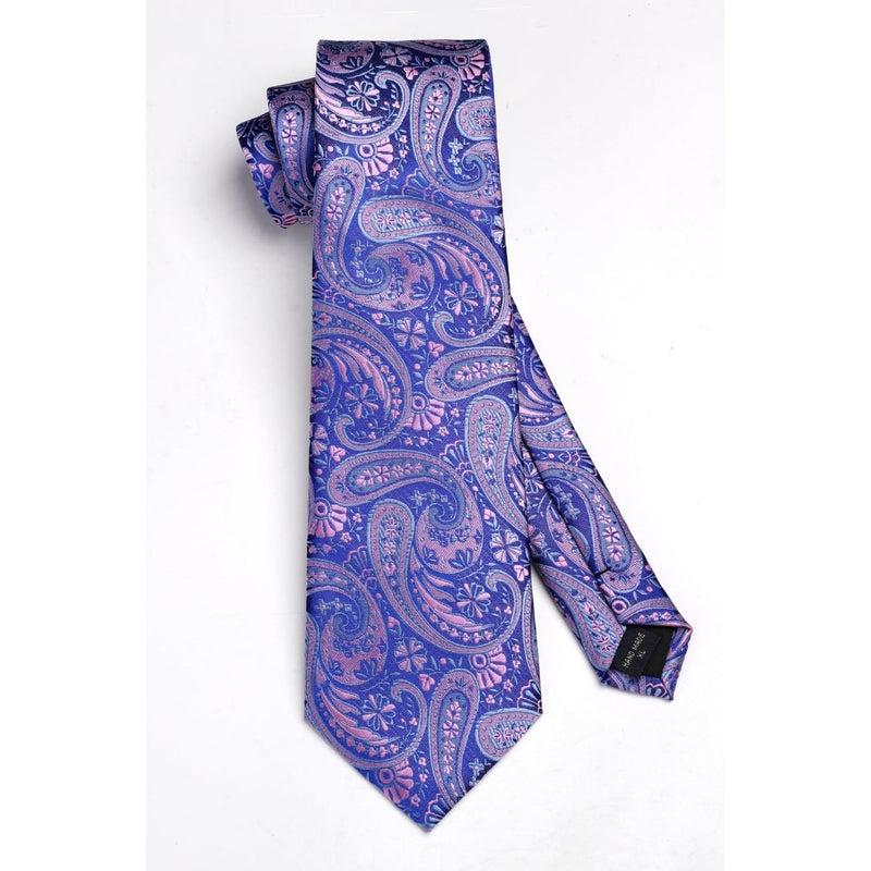 Paisley Extra Long Tie Handkerchief Set - C23-BLUE