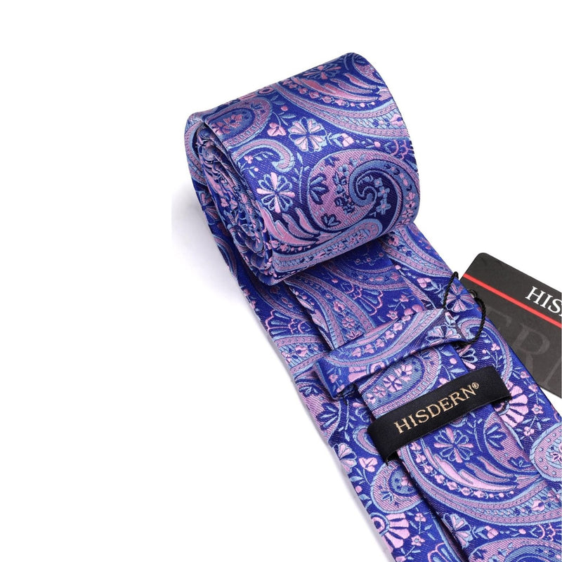 Paisley Extra Long Tie Handkerchief Set - C23-BLUE