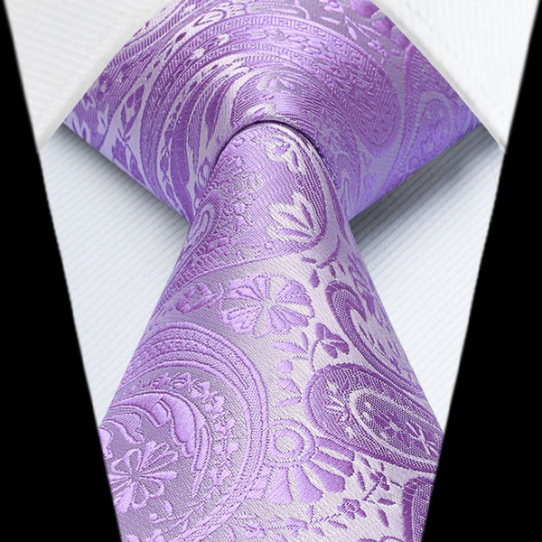 Paisley Extra Long Tie Handkerchief Set - C21-PURPLE