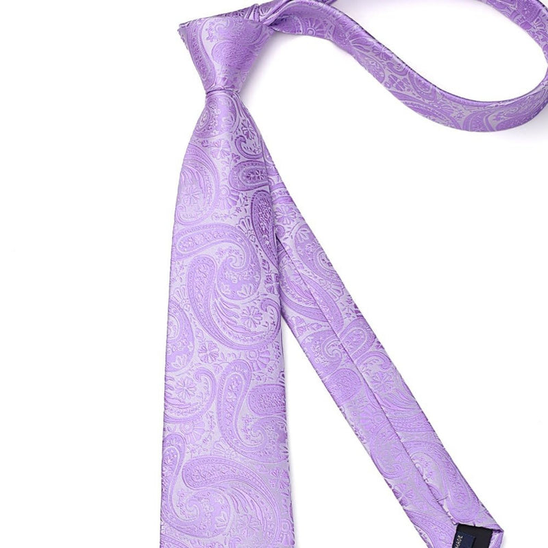 Paisley Extra Long Tie Handkerchief Set - C21-PURPLE