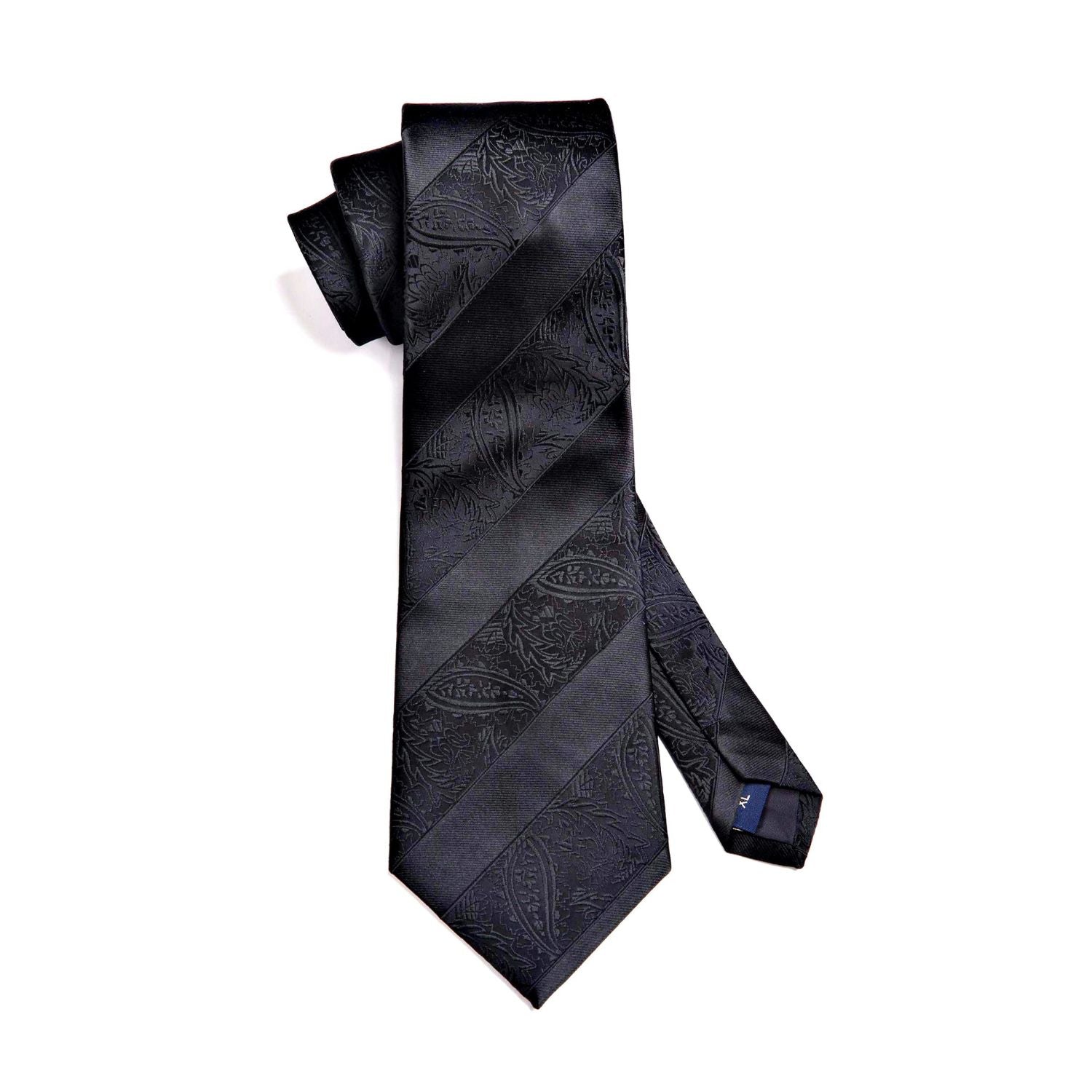 Paisley Stripe Tie Handkerchief Set - C6-BLACK