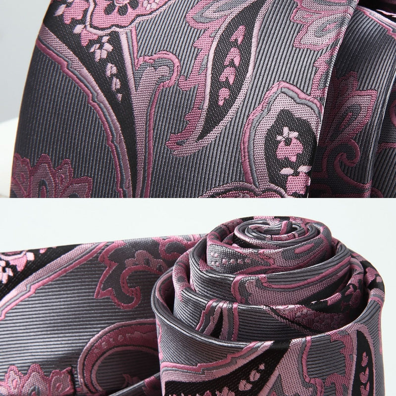 Paisley Tie Extra Long Handkerchief Set - F-02 PINK/GRAY