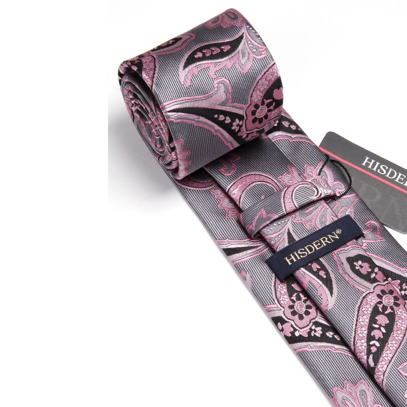 Paisley Tie Extra Long Handkerchief Set - F-02 PINK/GRAY