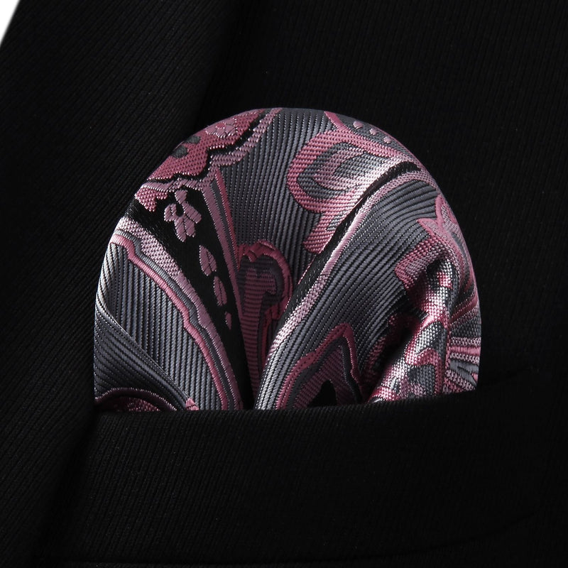 Paisley Tie Extra Long Handkerchief Set - F-02 PINK/GRAY