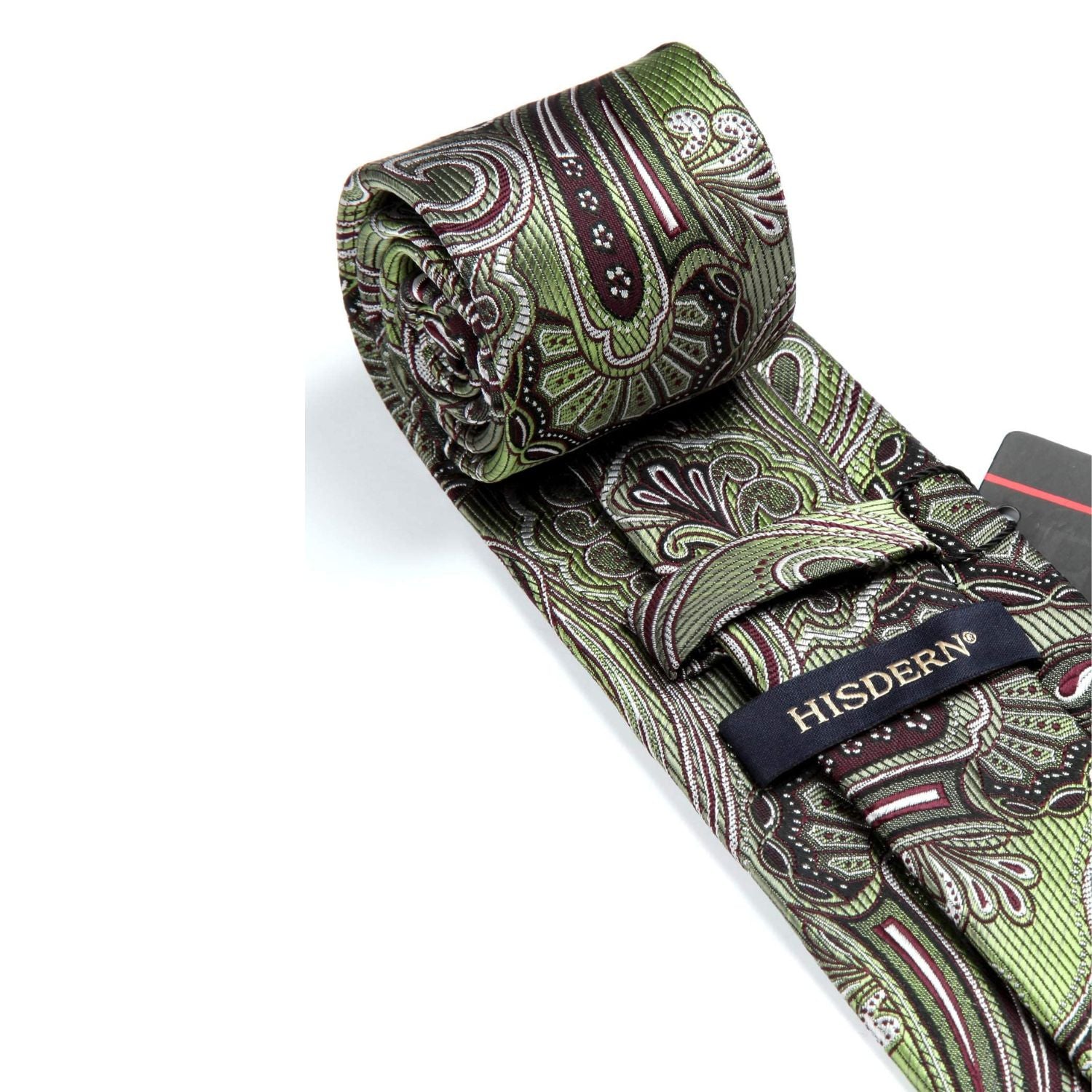 Paisley Tie Handkerchief Set - OLIVE GREEN/BURGUNDY