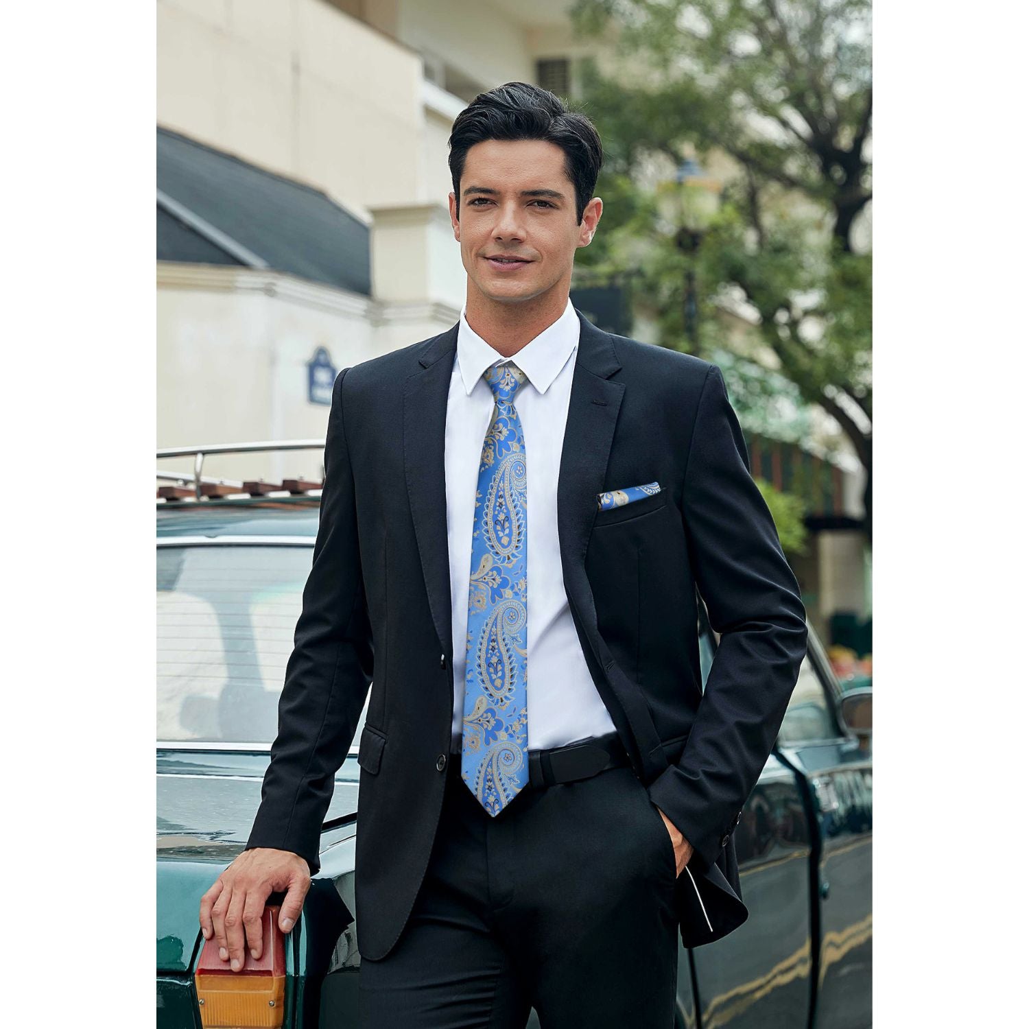 Hisdern Light Blue Purple Paisley Set For Groomsmen