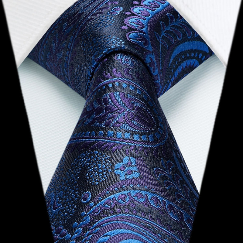 Paisley Extra Long Tie Handkerchief Set - C22-ROYAL BLUE