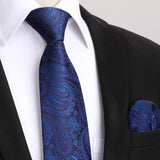 Paisley Extra Long Tie Handkerchief Set - C22-ROYAL BLUE