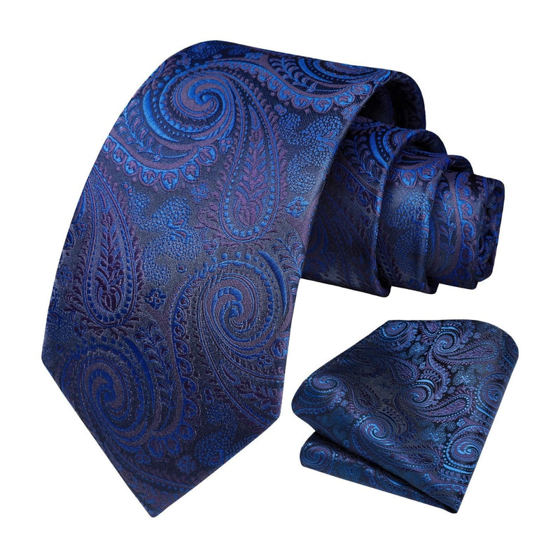 Paisley Extra Long Tie Handkerchief Set - C22-ROYAL BLUE