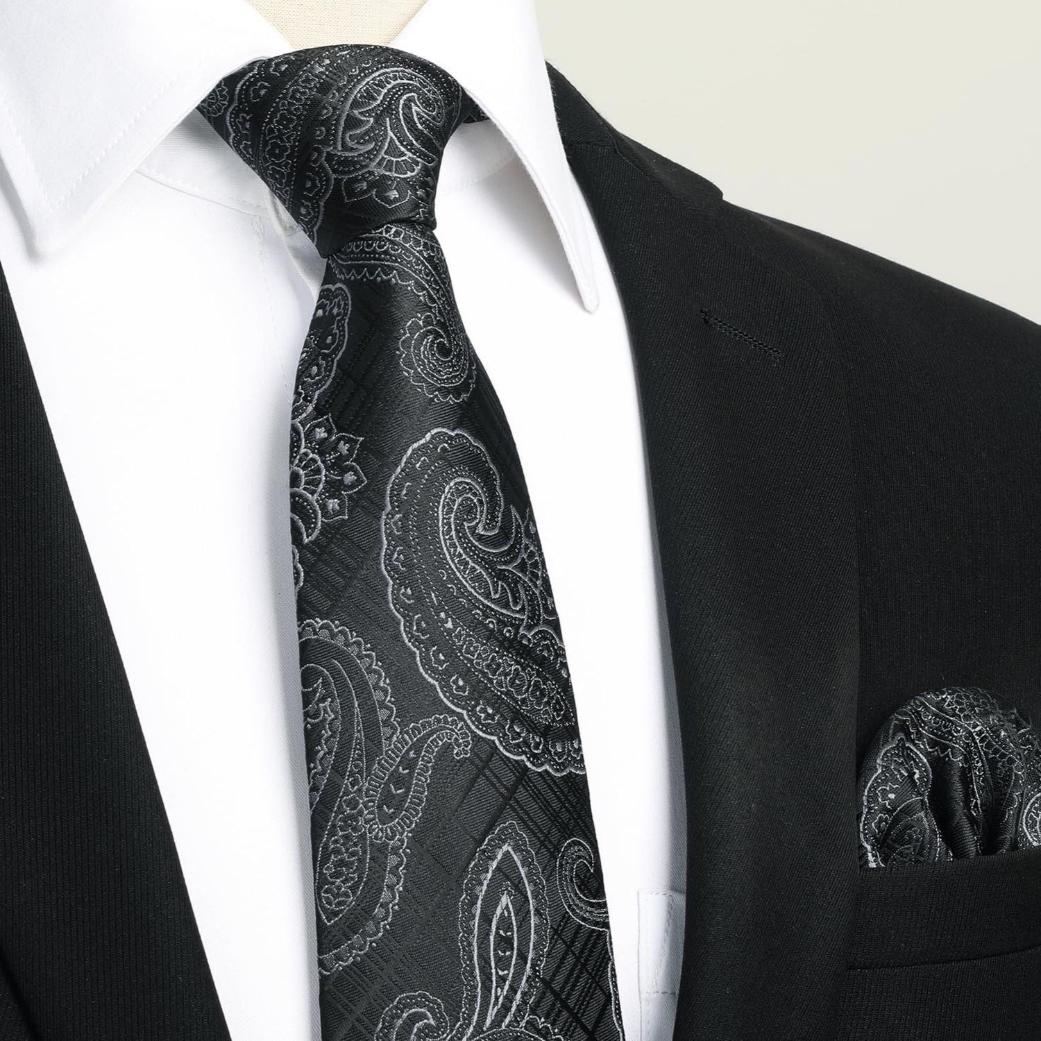 Paisley Extra Long Tie Handkerchief Set - C17-BLACK